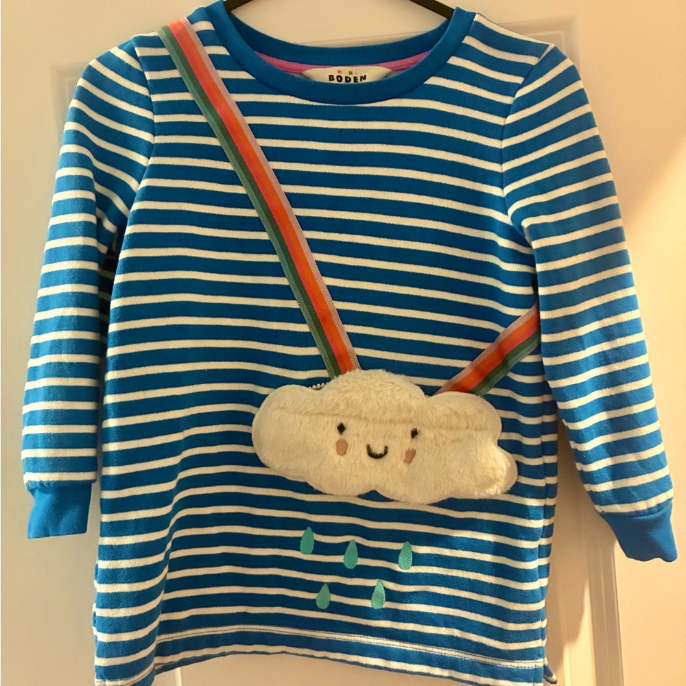 Mini Boden Blue Kids Long-Sleeve tunic sweater with Cloud zip pocket